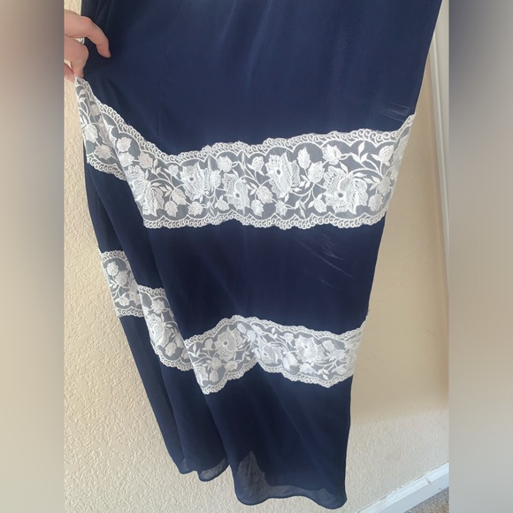 Charming Charlie Navy and White Floral Lace Long Maxi Dress - Picture 6 of 14